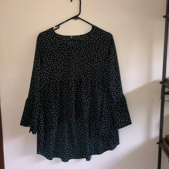 Flowy dark green polka doted blouse - Picture 1 of 4